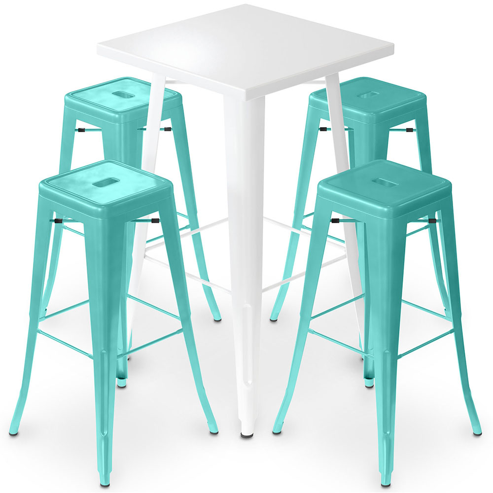  Buy Pack White Stool Table and Pack of 4 Bar Stools - Industrial Design - Metal - New Edition - Bistrot Stylix Pastel green 60445 - in the UK