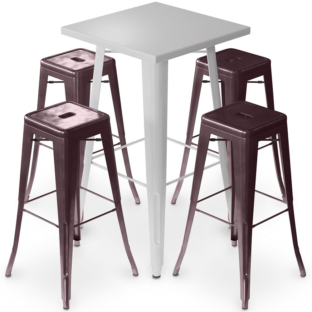  Buy Pack Stool Table & 4 Bar Stools Industrial Design - Metal - New Edition - Bistrot Stylix Bronze 60446 - in the UK