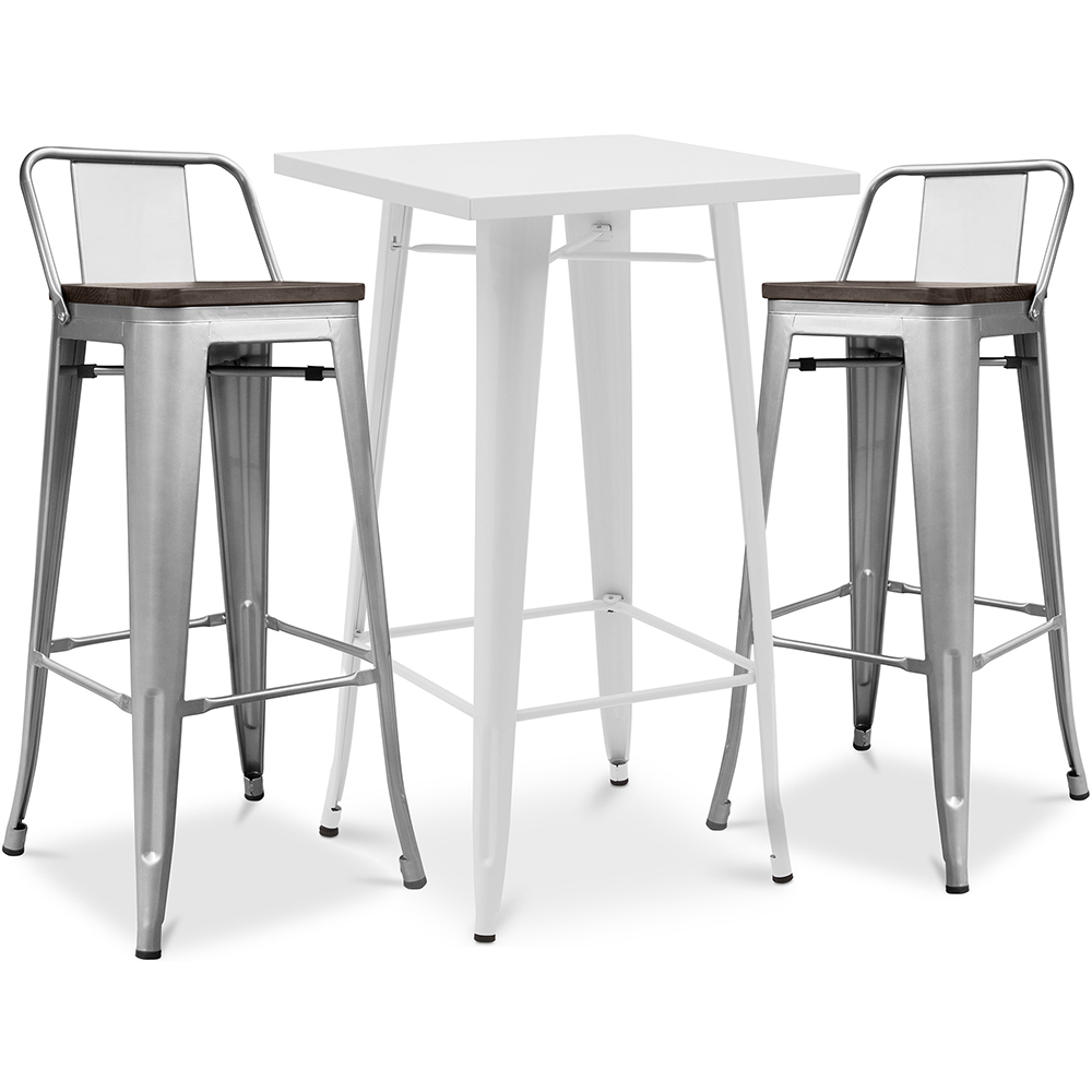  Buy Pack of White Stool Table and Pack of 2 Bar Stools with backrest - Industrial Design - New Edition - Bistrot Stylix Silver 60447 - in the UK