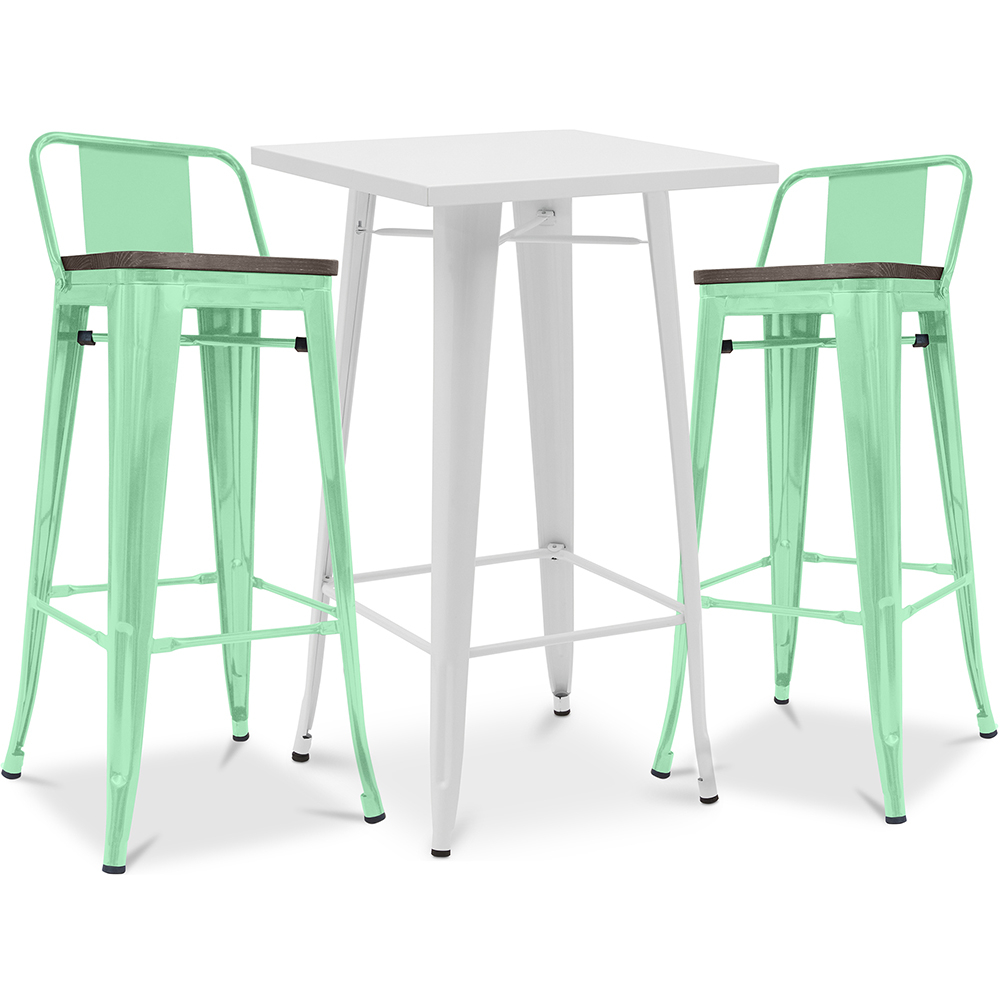  Buy Pack of White Stool Table and Pack of 2 Bar Stools with backrest - Industrial Design - New Edition - Bistrot Stylix Mint 60447 - in the UK