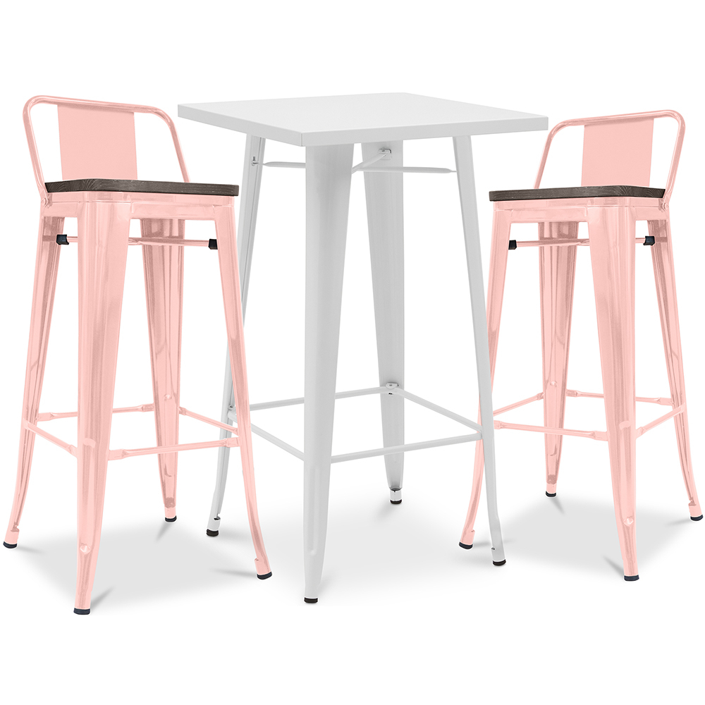  Buy Pack of White Stool Table and Pack of 2 Bar Stools with backrest - Industrial Design - New Edition - Bistrot Stylix Pastel orange 60447 - in the UK