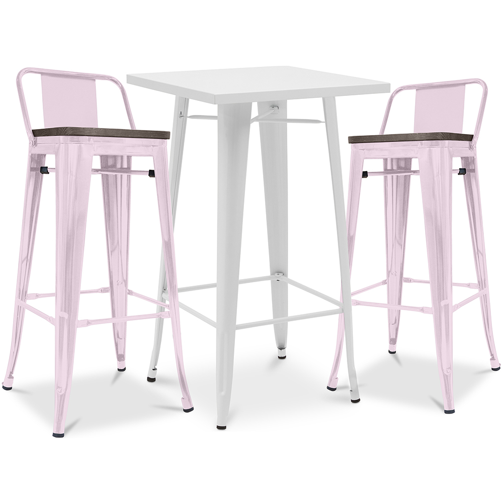  Buy Pack of White Stool Table and Pack of 2 Bar Stools with backrest - Industrial Design - New Edition - Bistrot Stylix Pastel pink 60447 - in the UK