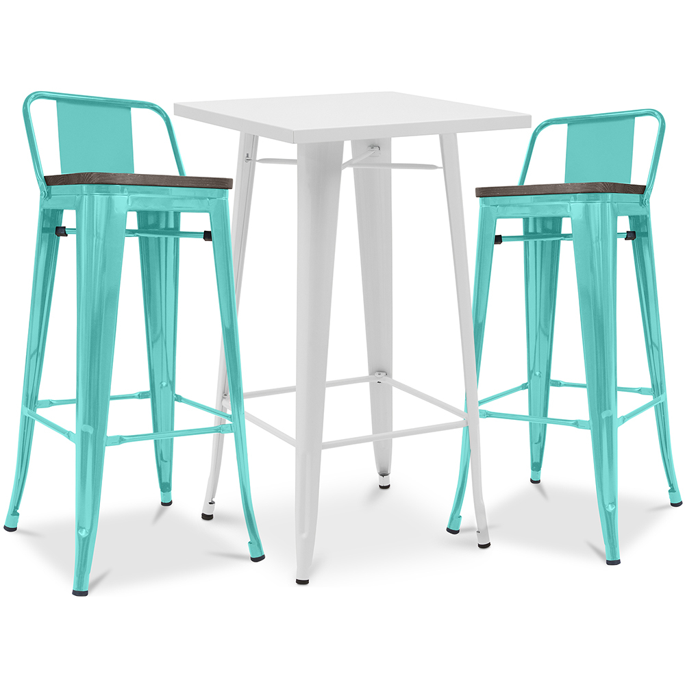  Buy Pack of White Stool Table and Pack of 2 Bar Stools with backrest - Industrial Design - New Edition - Bistrot Stylix Pastel green 60447 - in the UK