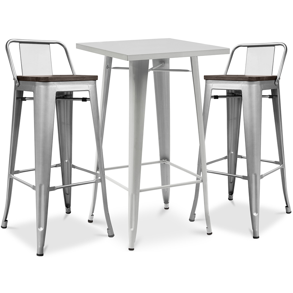  Buy Pack Stool Table & 2 Bar Stools Industrial Design - New Edition -Bistrot Stylix Silver 60448 - in the UK