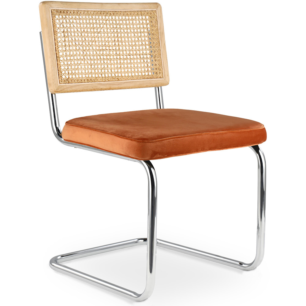  Buy Dining Chair - Upholstered in Velvet - Wood and Rattan - Martha Reddish orange 60454 - in the UK