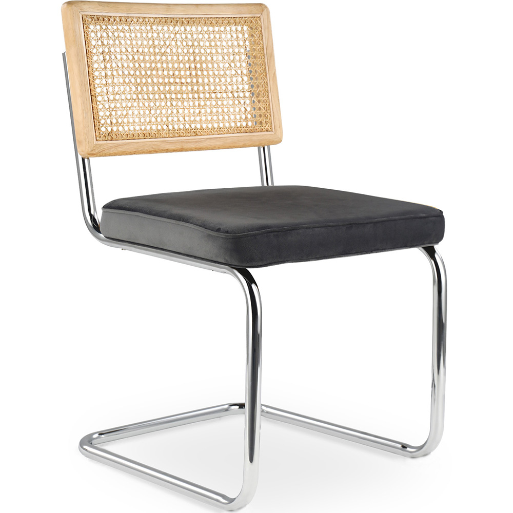  Buy Dining Chair - Upholstered in Velvet - Wood and Rattan - Martha Dark grey 60454 - in the UK