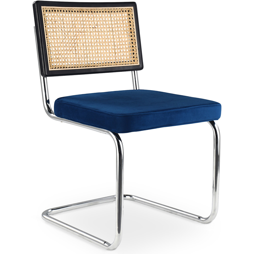  Buy Dining Chair - Upholstered in Velvet - Wood and Rattan - Hyre Dark blue 60455 - in the UK