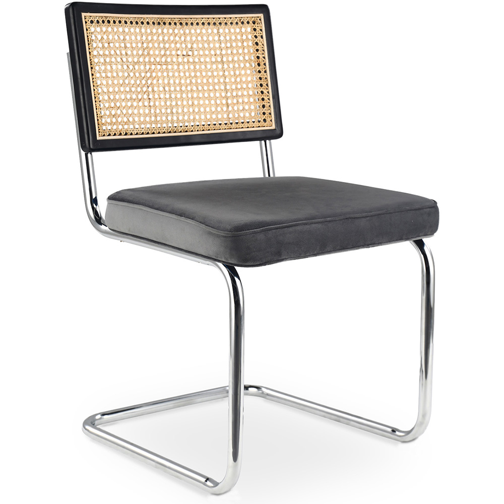  Buy Dining Chair - Upholstered in Velvet - Wood and Rattan - Hyre Dark grey 60455 - in the UK