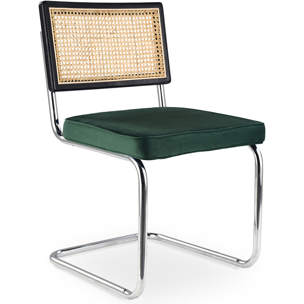  Buy Dining Chair - Upholstered in Velvet - Wood and Rattan - Hyre Dark green 60455 - in the UK