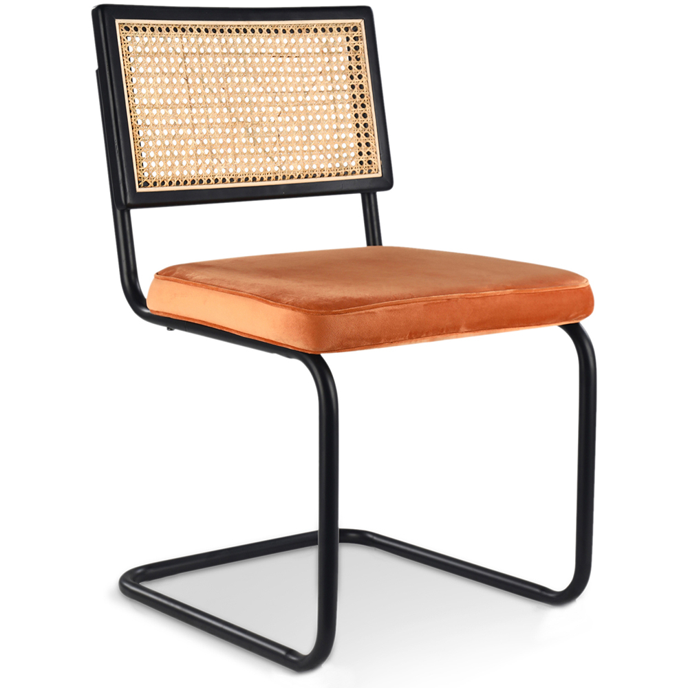  Buy Dining Chair - Upholstered in Velvet - Wood & Rattan - Puila Reddish orange 60456 - in the UK