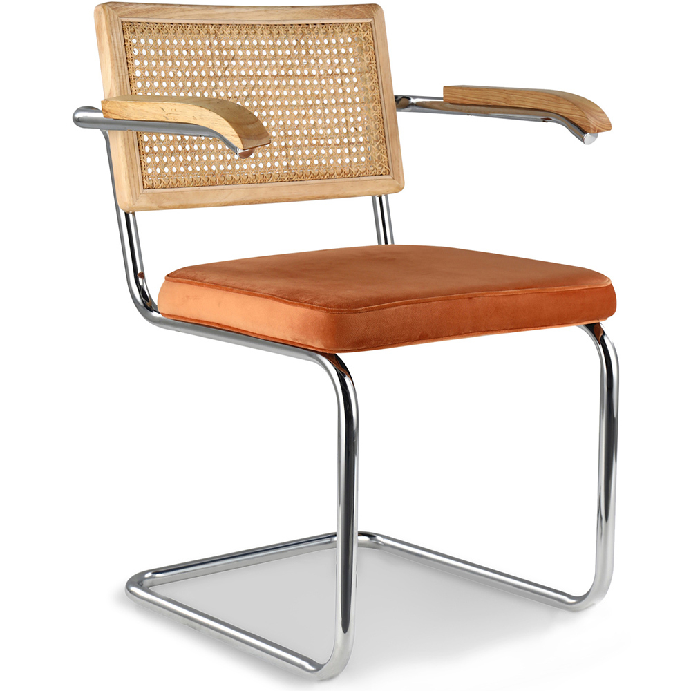 Buy Dining Chair with Armrests - Velvet Upholstery - Wood & Rattan - Martha Reddish orange 60457 - in the UK