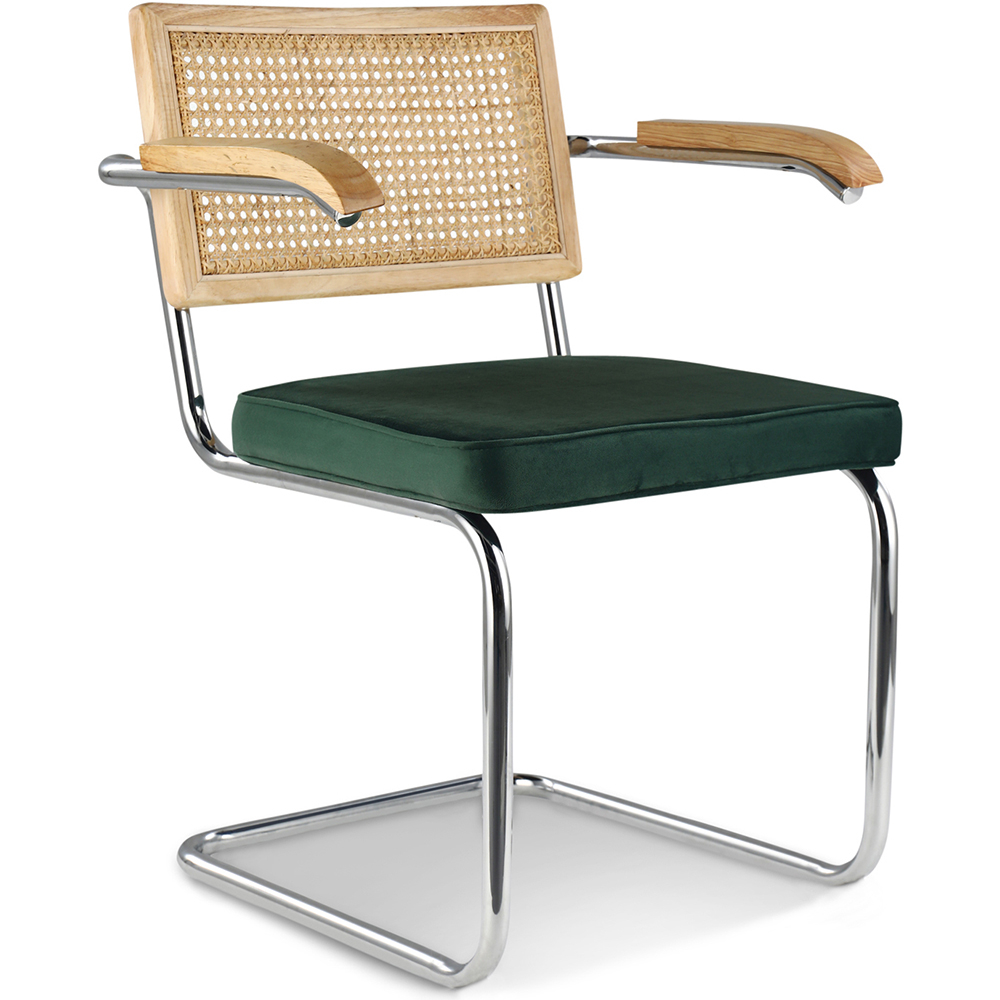 Buy Dining Chair with Armrests - Velvet Upholstery - Wood & Rattan - Martha Dark green 60457 - in the UK