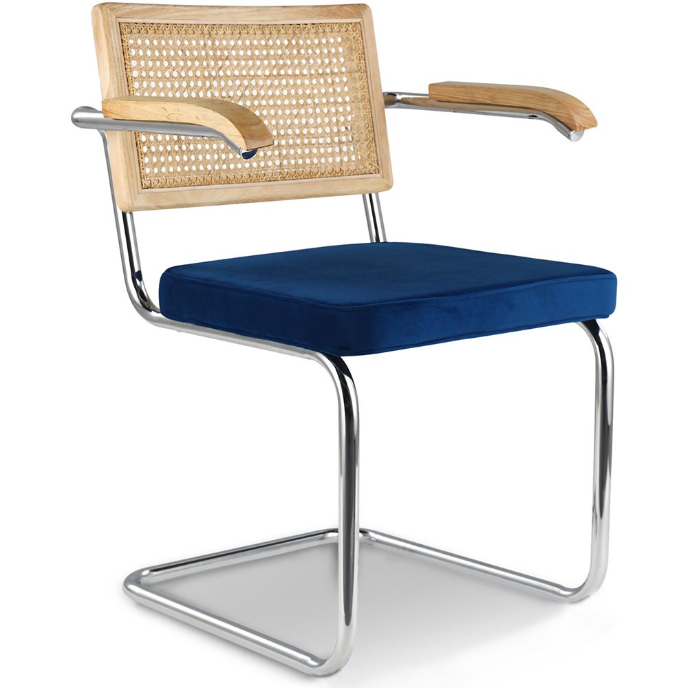 Dining Chair with Armrests - Velvet Upholstery - Wood & Rattan - Martha image 8