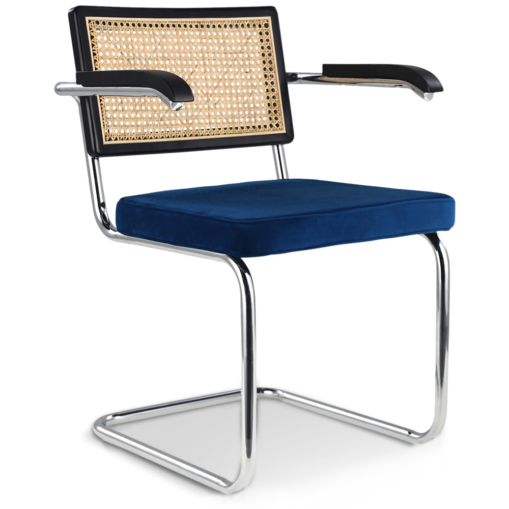  Buy Wooden Dining Chair with Armrests - Velvet Upholstery - Wood & Rattan - Hyre Dark blue 60458 - in the UK