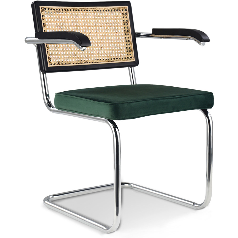  Buy Wooden Dining Chair with Armrests - Velvet Upholstery - Wood & Rattan - Hyre Dark green 60458 - in the UK