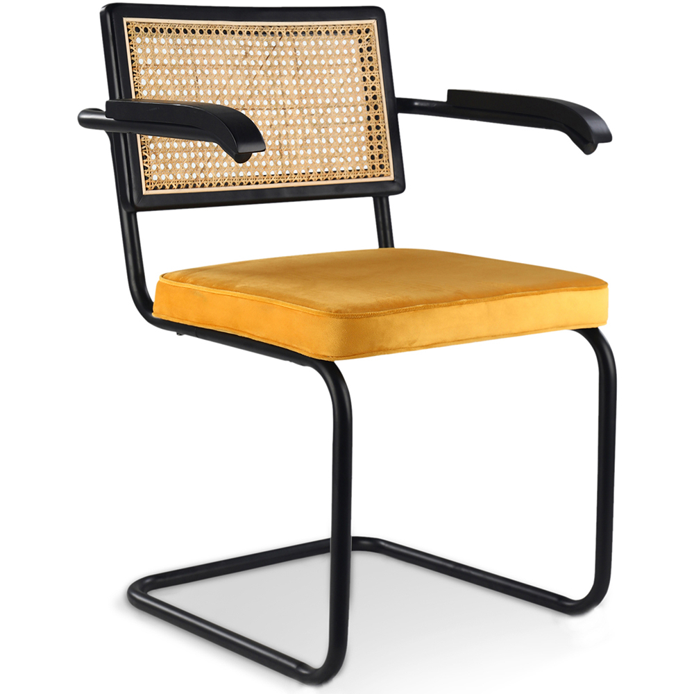  Buy Dining Chair with Armrests - Upholstered in Velvet - Wood and Rattan - Puila Mustard 60459 - in the UK