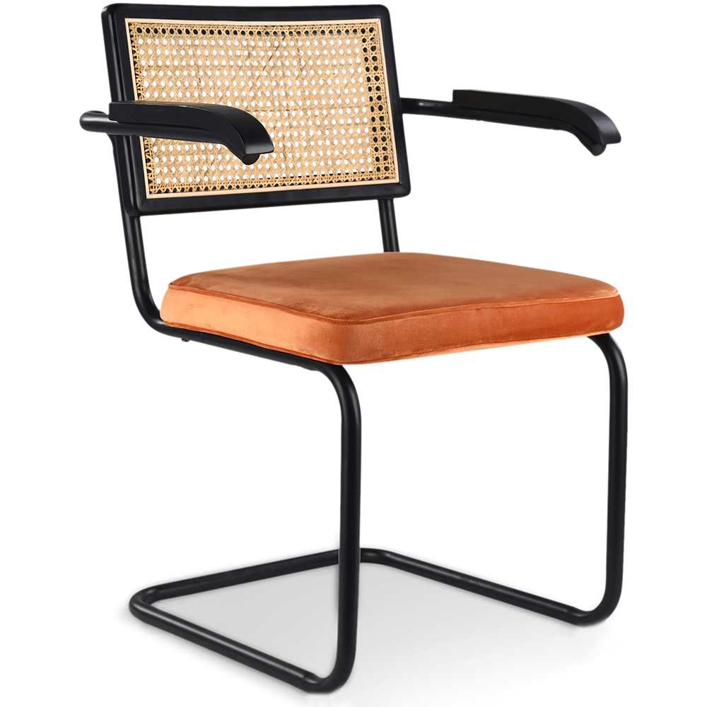  Buy Dining Chair with Armrests - Upholstered in Velvet - Wood and Rattan - Puila Reddish orange 60459 - in the UK