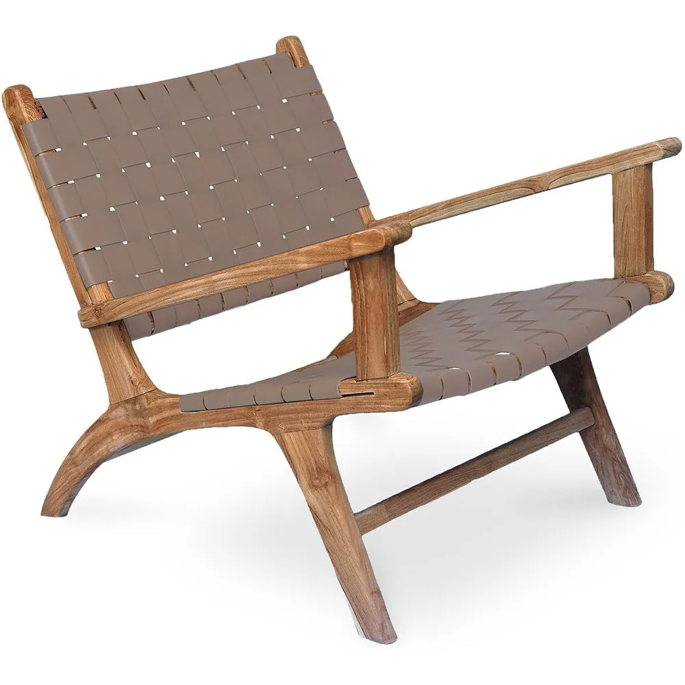 Armchair with Armrests - Boho Bali Design Armchair - Wood and Leather - Recia image 8