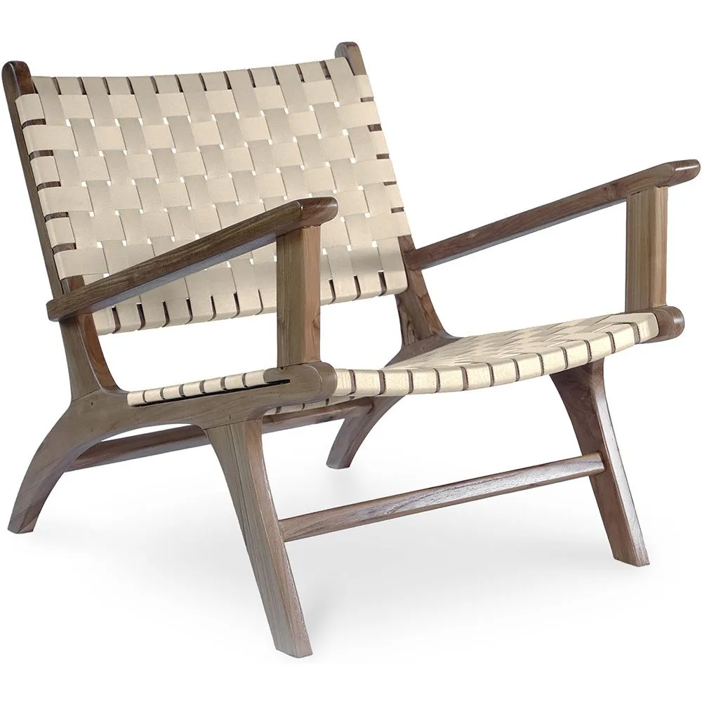 Armchair with Armrests - Boho Bali Design Armchair - Wood and Linen - Recia image 8