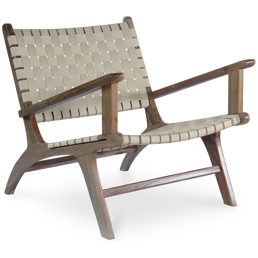  Buy Lounge Chair with Armrests - Boho Bali Design Chair - Wood & Linen - Recia Taupe 60467 - in the UK