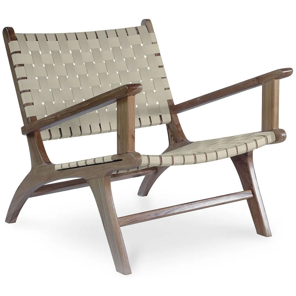 Armchair with Armrests - Boho Bali Design Armchair - Wood and Linen - Recia image 8