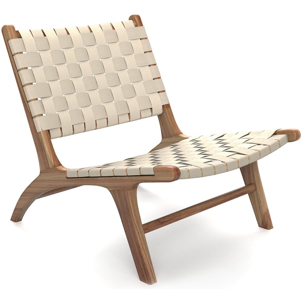  Buy Lounge Chair - Boho Bali Design Chair - Wood and Linen - Recia Beige 60470 - in the UK