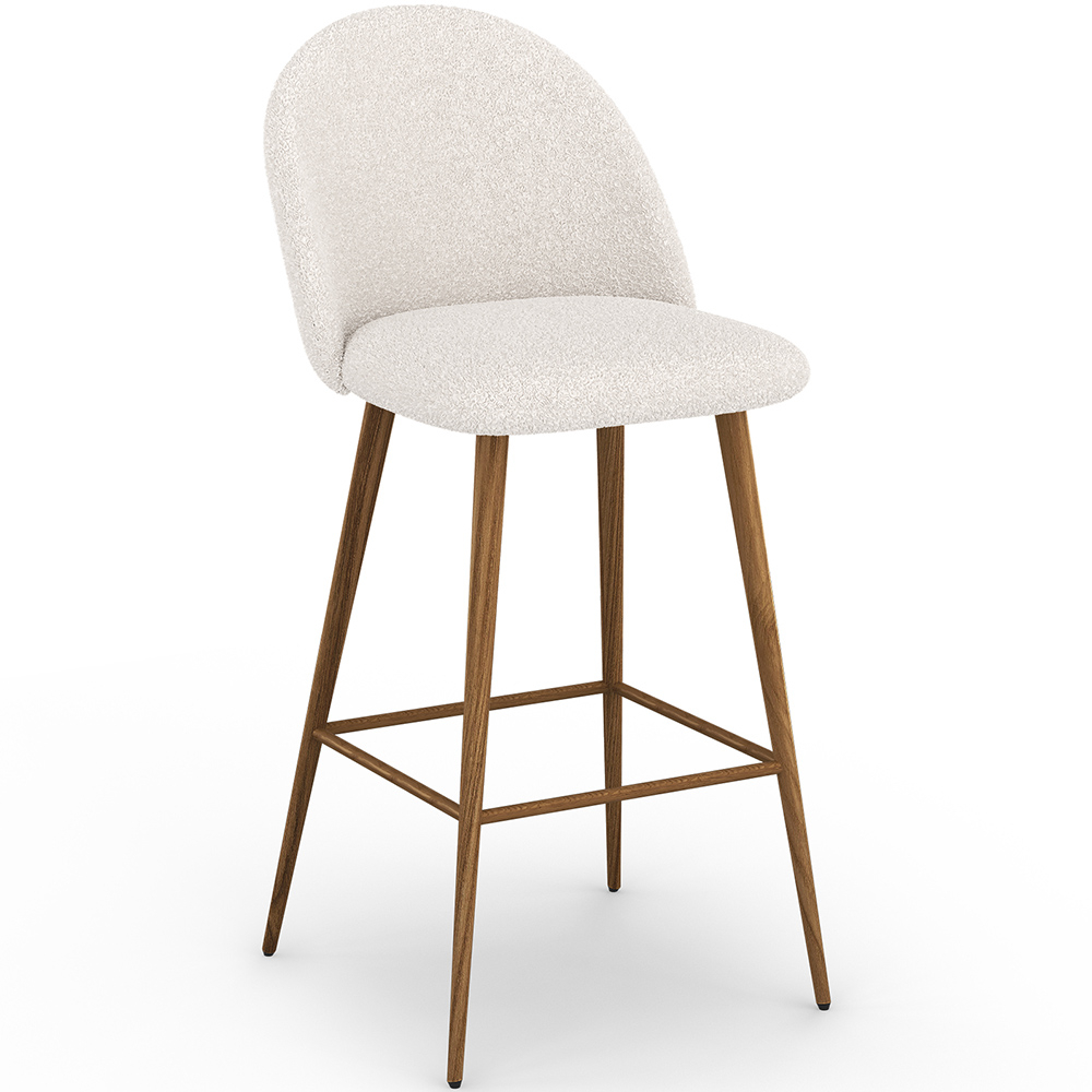  Buy Stool Upholstered in Bouclé Fabric - Scandinavian Design - Evelyne White 60482 - in the UK