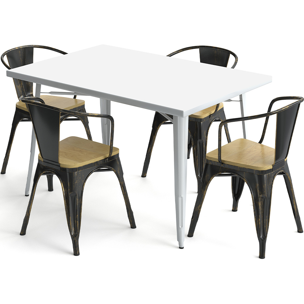  Buy Pack Dining Table and 4 Dining Chairs with Armrests Industrial Design - New Edition - Bistrot Stylix Metallic bronze 60442 - in the UK