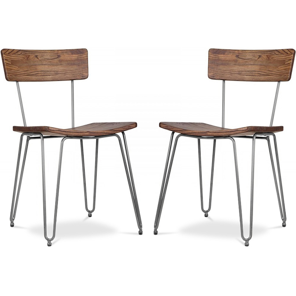  Buy Pack of 2 Wooden Dining Chairs - Industrial Design - Hairpin Silver 60531 - in the UK