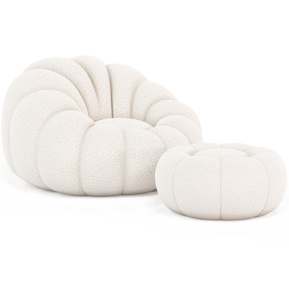  Buy Upholstered Armchair with Ottoman - White Boucle - Rubi White 60542 - in the UK