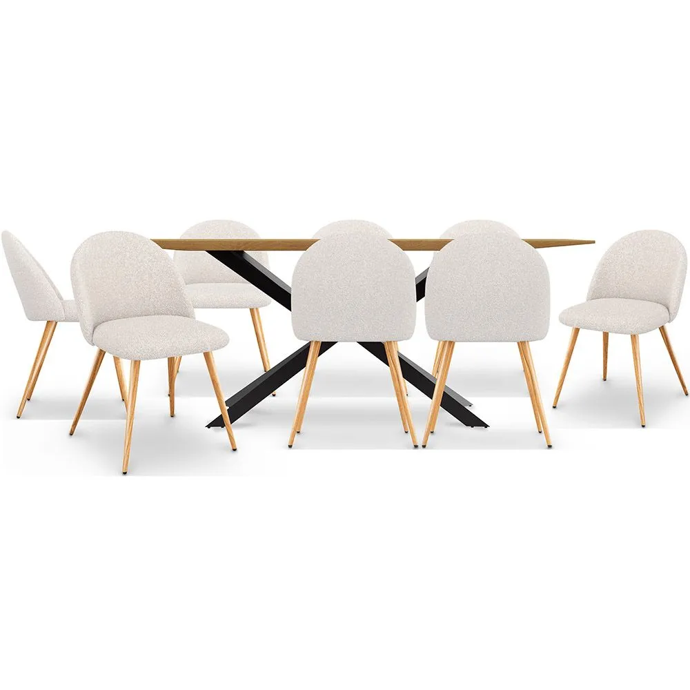 Pack Industrial Design Wooden Dining Table (220cm) & 8 Bouclé Upholstered Dining Chairs - Evelyne image 8