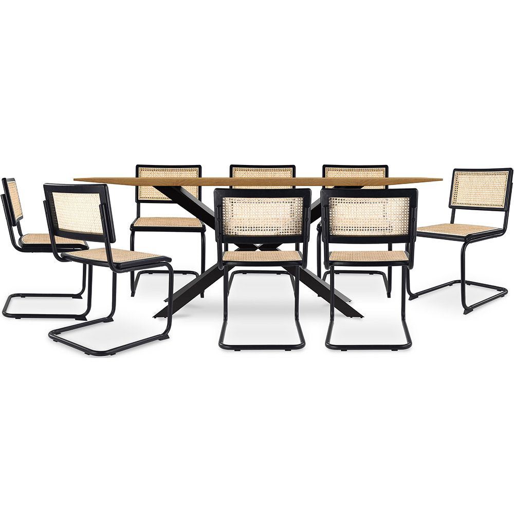 Pack Industrial Design Wooden Dining Table (220cm) & 8 Rattan Dining Chairs - Bastral image 8