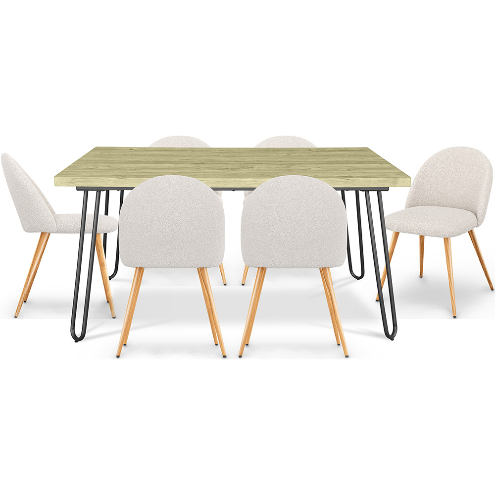 Pack Industrial Design Dining Table 150cm & 6 Bouclé Upholstered Dining Chairs - Evelyne image 8