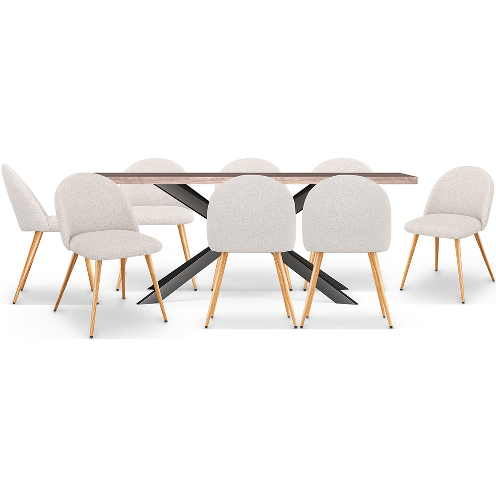  Buy Pack Industrial Design Wooden Dining Table (200cm) & 8 Bouclé Upholstered Dining Chairs - Evelyne White 60576 - in the UK