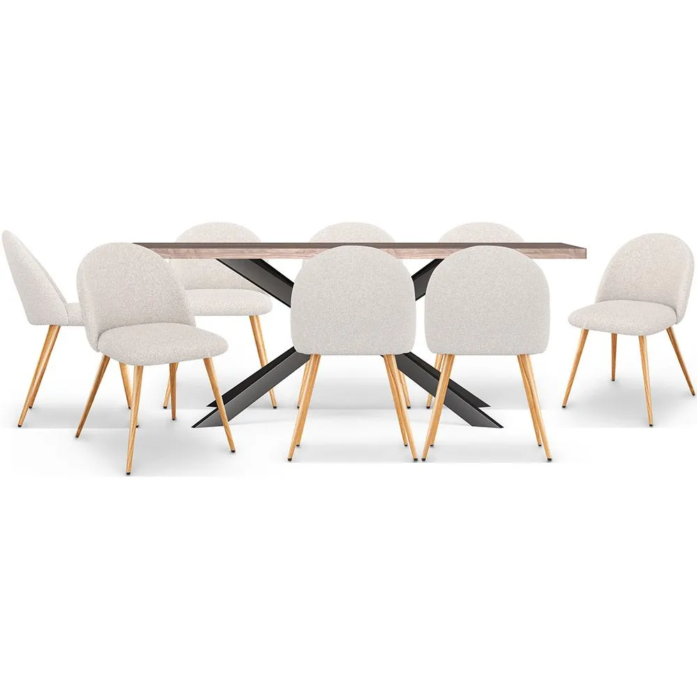Pack Industrial Design Wooden Dining Table (200cm) & 8 Bouclé Upholstered Dining Chairs - Evelyne image 8