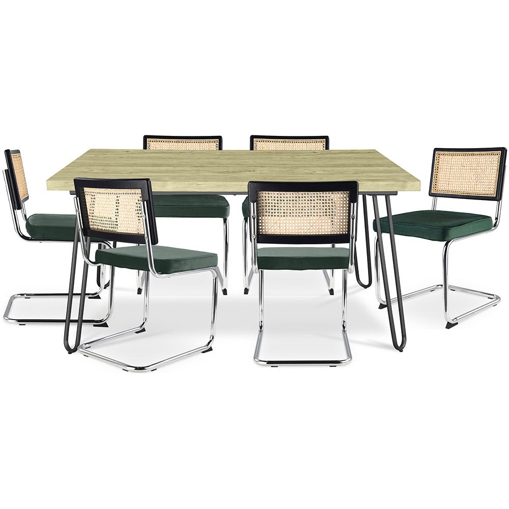 Pack Industrial Design Dining Table 150cm & 6 Rattan Dining Chairs - Velvet Upholstery - Hyre image 8