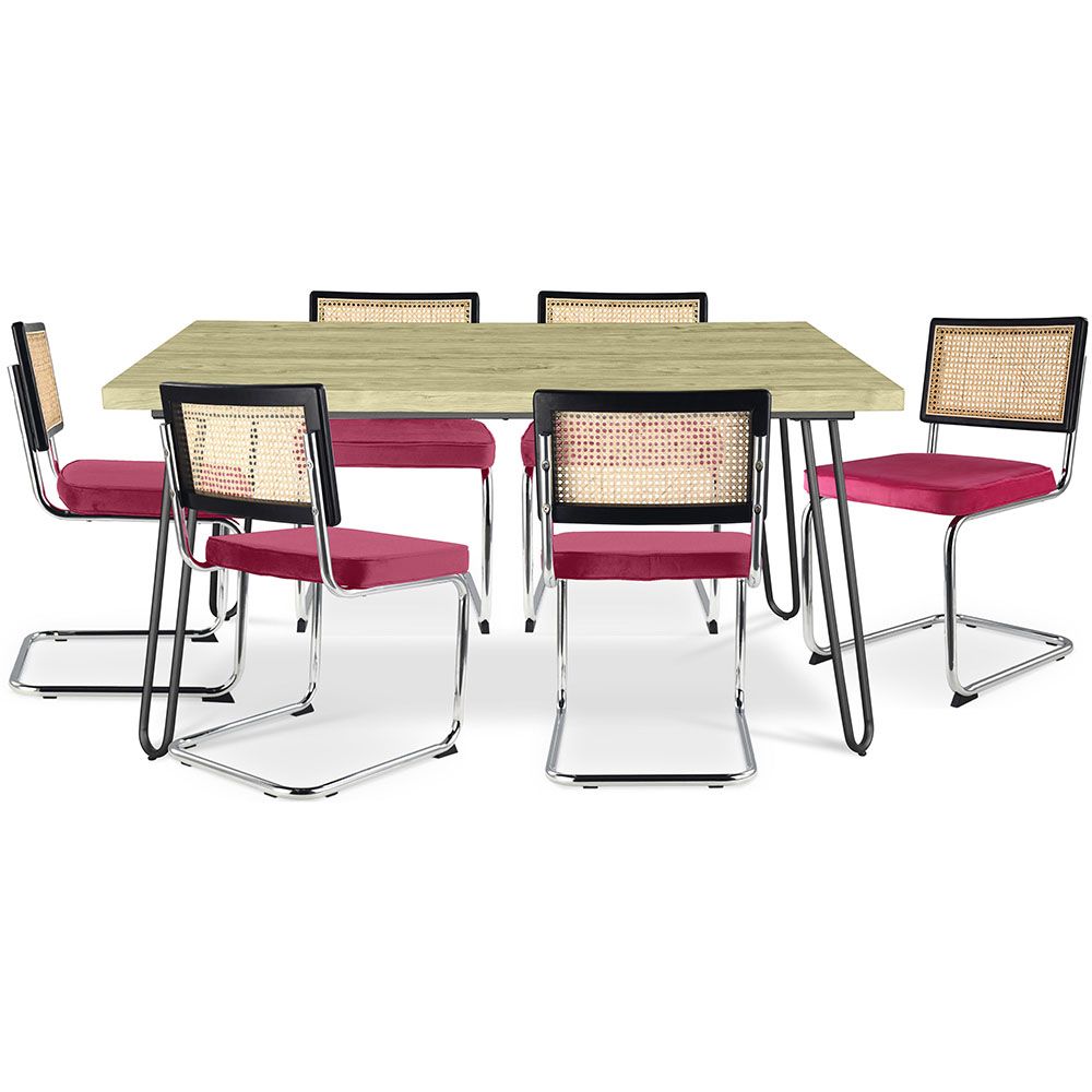 Pack Industrial Design Dining Table 150cm & 6 Rattan Dining Chairs - Velvet Upholstery - Hyre image 8