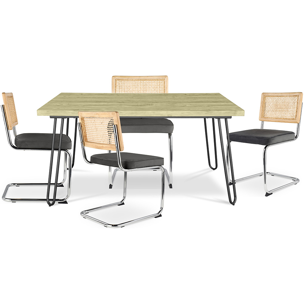  Buy Pack Industrial Design Dining Table 120cm & 4 Rattan Dining Chairs - Velvet Upholstery - Martha Dark grey 60587 - in the UK