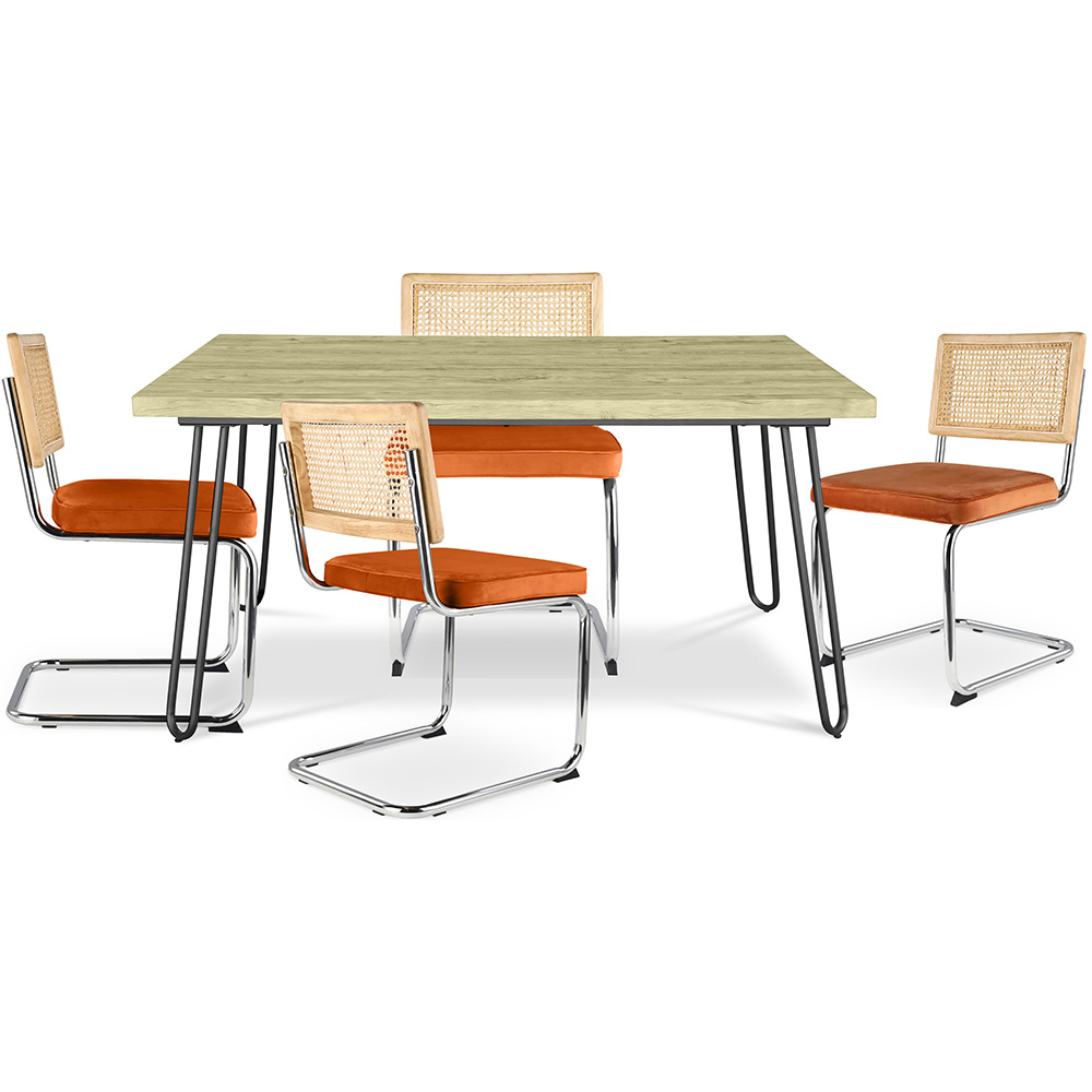 Buy Pack Industrial Design Dining Table 120cm & 4 Rattan Dining Chairs - Velvet Upholstery - Martha Reddish orange 60587 - in the UK