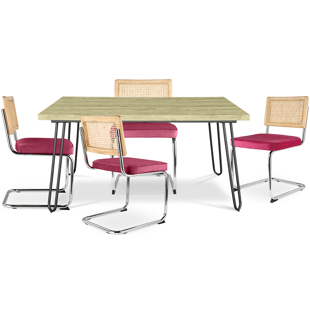  Buy Pack Industrial Design Dining Table 120cm & 4 Rattan Dining Chairs - Velvet Upholstery - Martha Fuchsia 60587 - in the UK