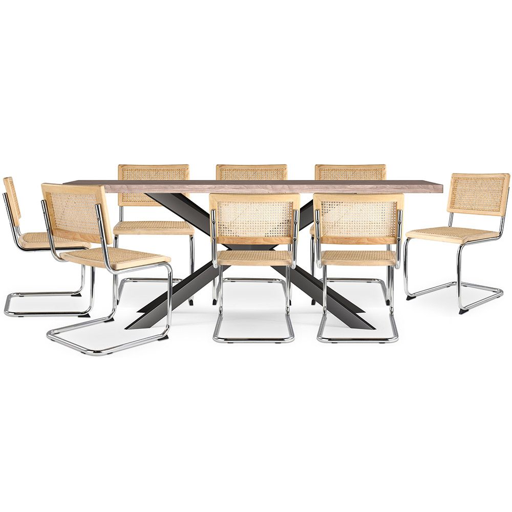 Pack Industrial Design Wooden Dining Table (200cm) & 8 Rattan Dining Chairs - Bruna image 8
