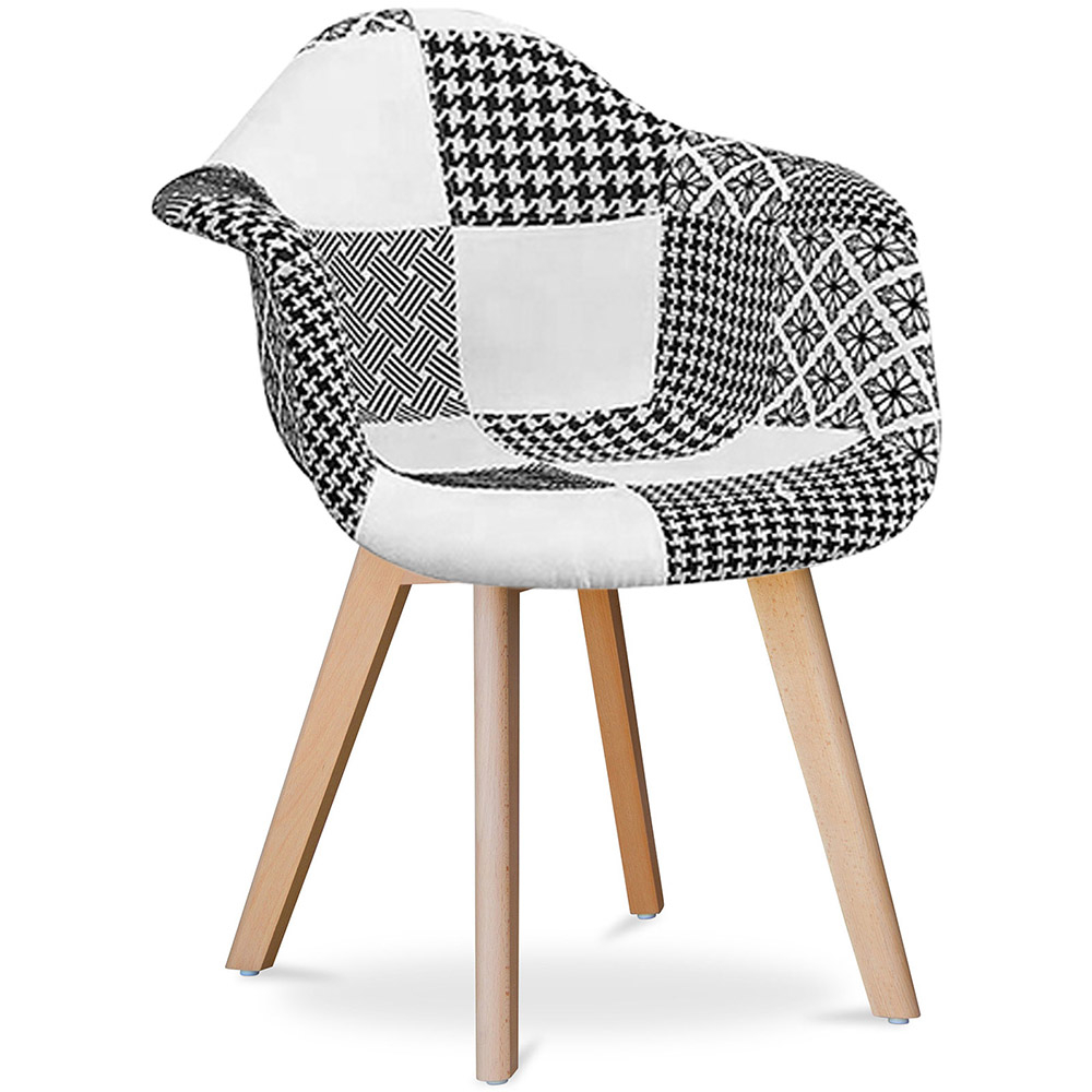  Buy Dining Chair with Armrests - Upholstered in Patchwork - Black and White - Dominic White / Black 60604 - in the UK