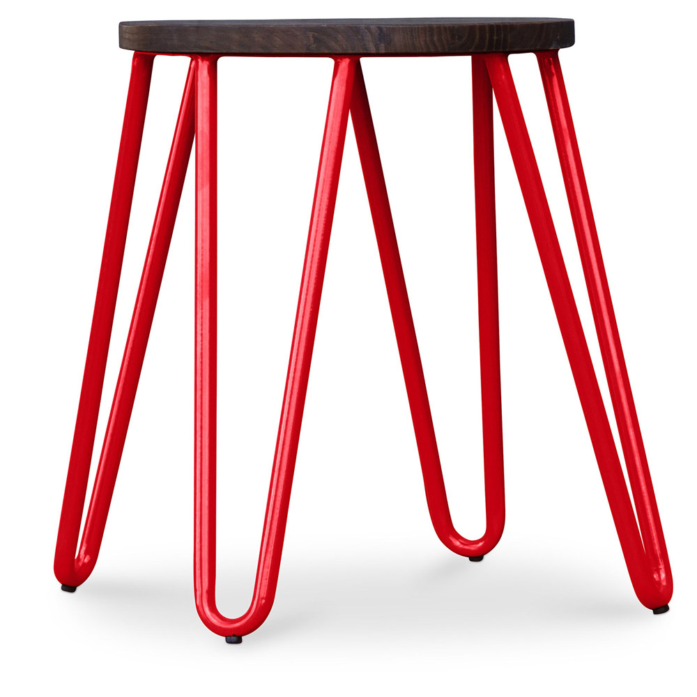  Buy Round Stool - Industrial Design - Wood & Steel - 43cm - Hairpin Red 58384 - in the UK