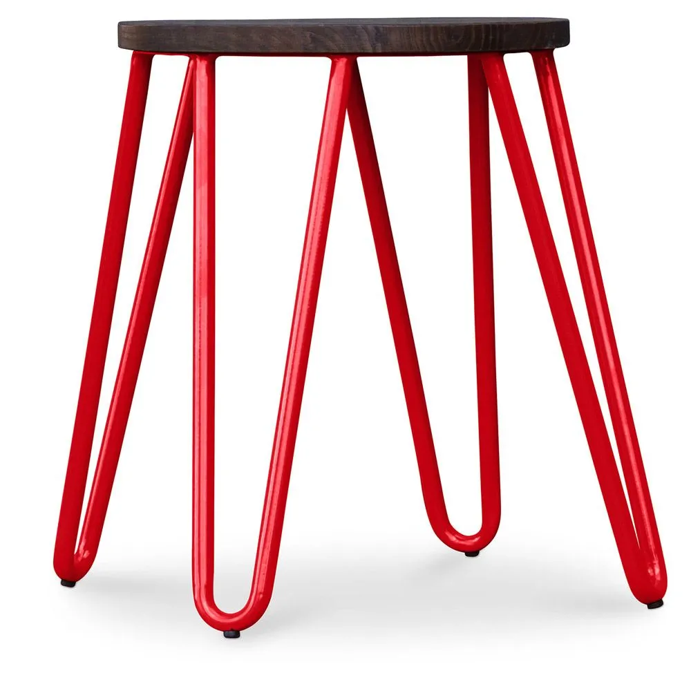 Round Stool - Industrial Design - Wood & Steel - 43cm - Hairpin image 8