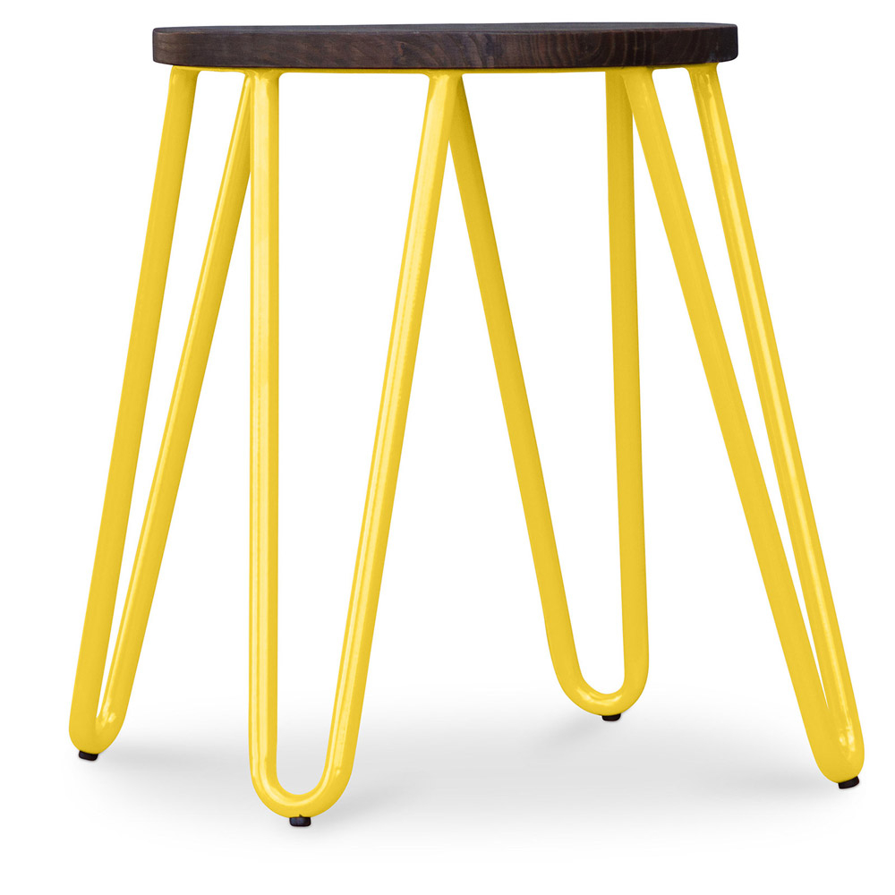  Buy Round Stool - Industrial Design - Wood & Steel - 43cm - Hairpin Yellow 58384 - in the UK