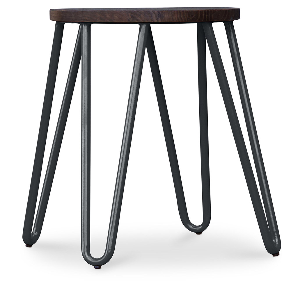  Buy Round Stool - Industrial Design - Wood & Steel - 43cm - Hairpin Dark grey 58384 - in the UK