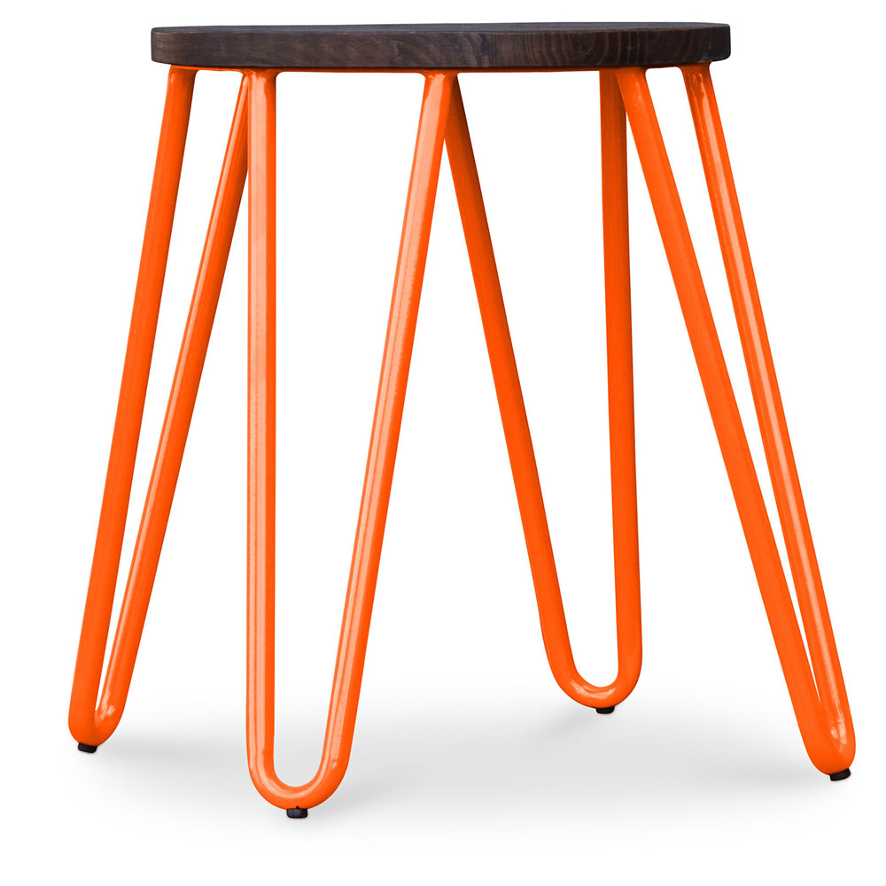  Buy Round Stool - Industrial Design - Wood & Steel - 43cm - Hairpin Orange 58384 - in the UK