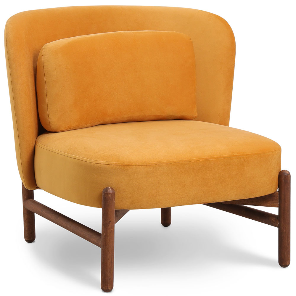  Buy Velvet Upholstered Armchair with Wood - Brina Mustard 61215 - in the UK