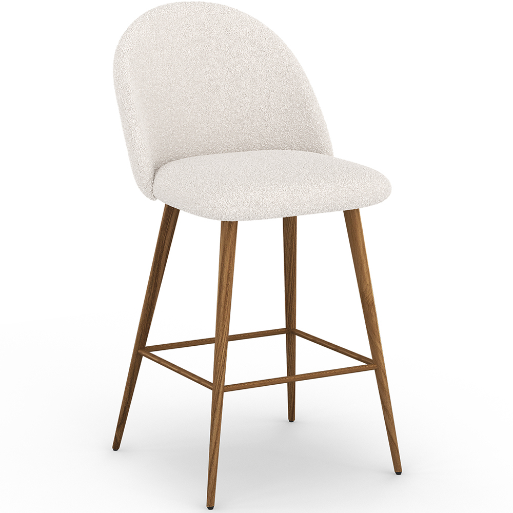  Buy Stool Upholstered in Bouclé Fabric - Scandinavian Design - Evelyne White 61286 - in the UK