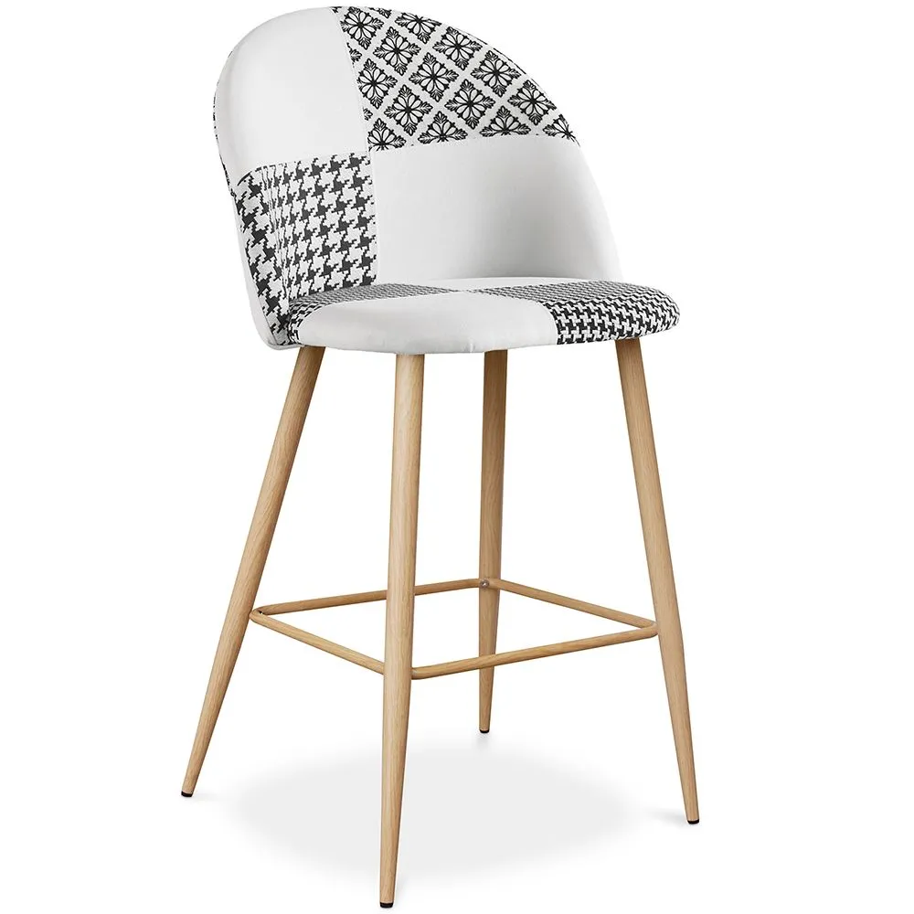 Patchwork Upholstered Stool - Scandinavian Style - Black and White - 66cm -  Evelyne image 8